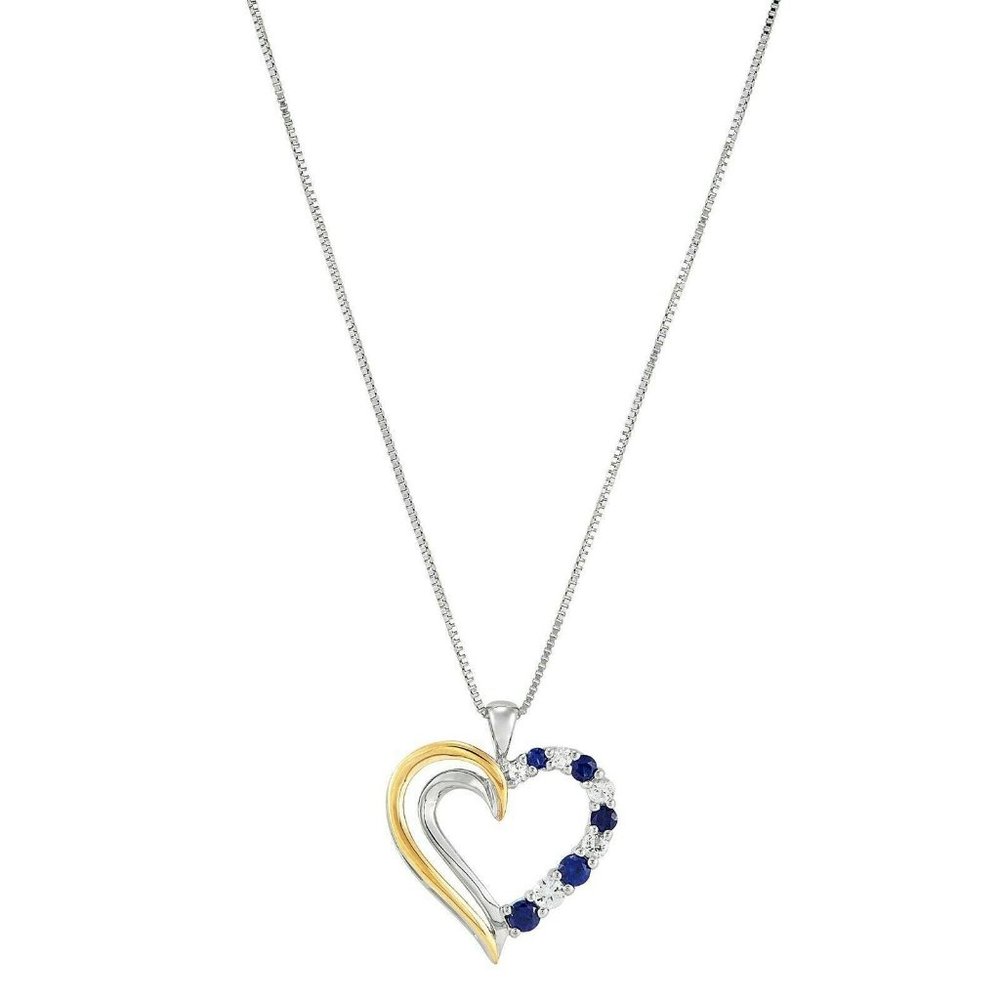 Sapphire & White Topaz Open Heart Sterling Silver